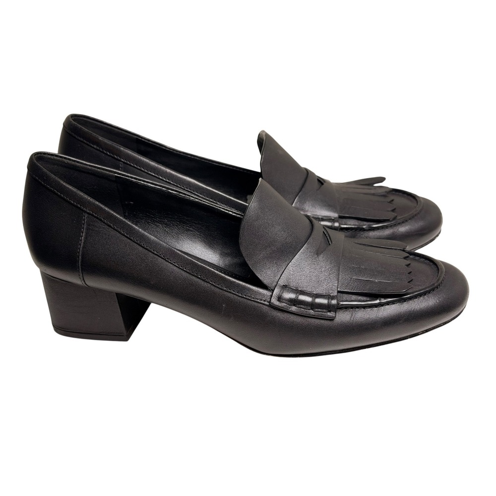 Michael Kors Declan Black Leather Kiltie Fringe Block‎ Heel Loafers Size 8 - Picture 7 of 14